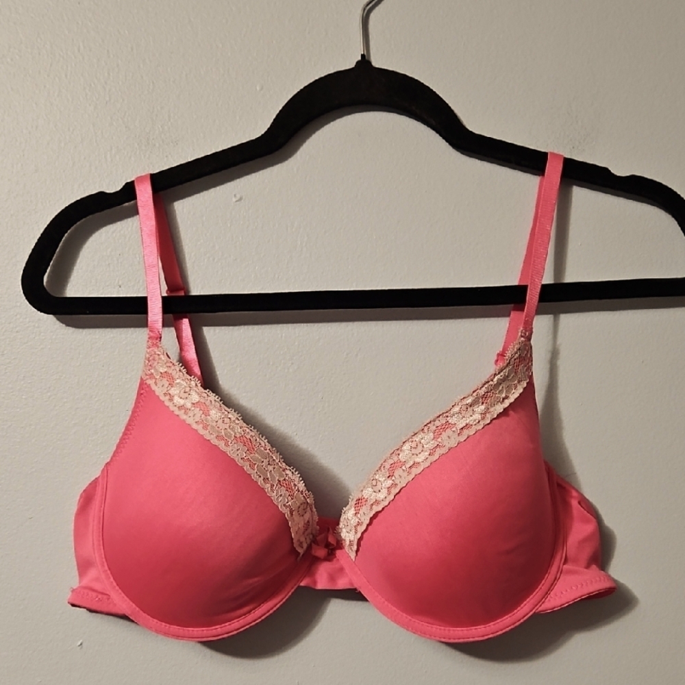 Elegant Pink Lace Trim Underwire Padded Bra Always A Flirt Size 38C